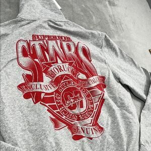 NEW Fiorucci Mens L Full Zip Gray and‎ Red Graphic Sweatshirt RARE HTF Cotton